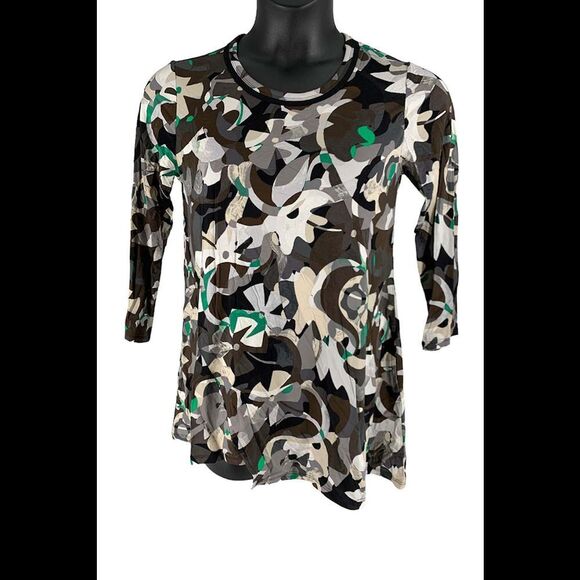 LOGO by Lori Goldstein Rayon 230 Printed 3/4 Sleeve Top Black - Regular - Picture 1 of 1